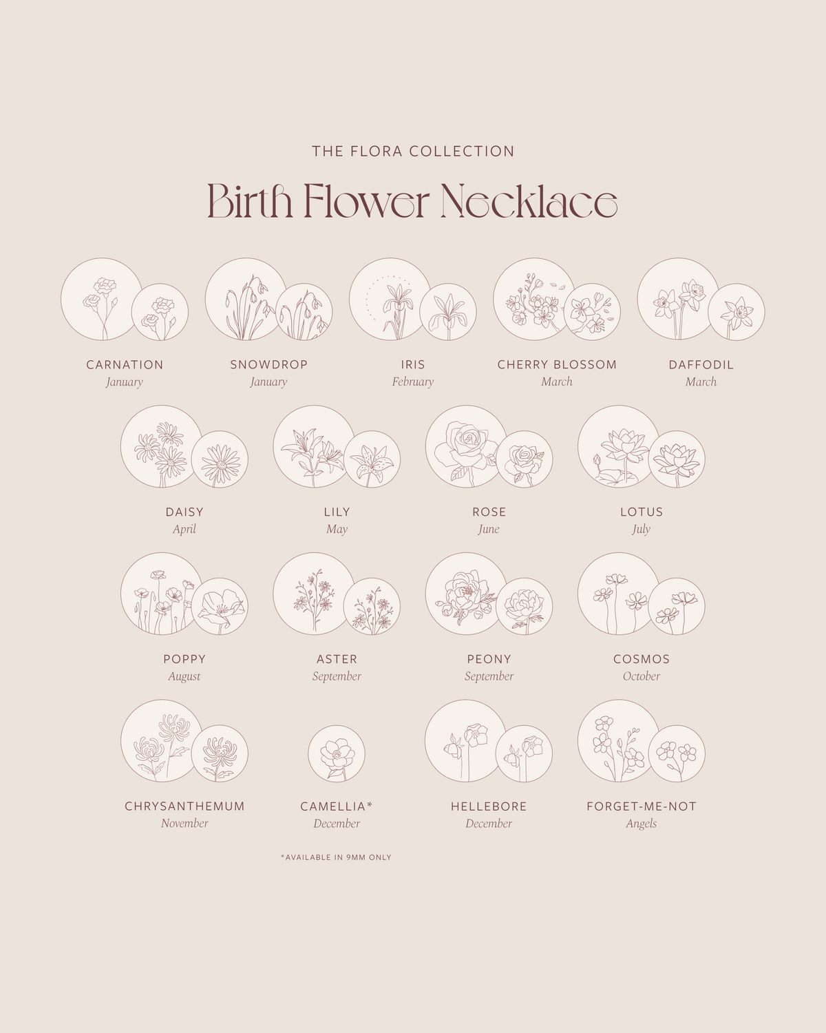 Collar con flor de nacimiento – Flor del mes personalizada