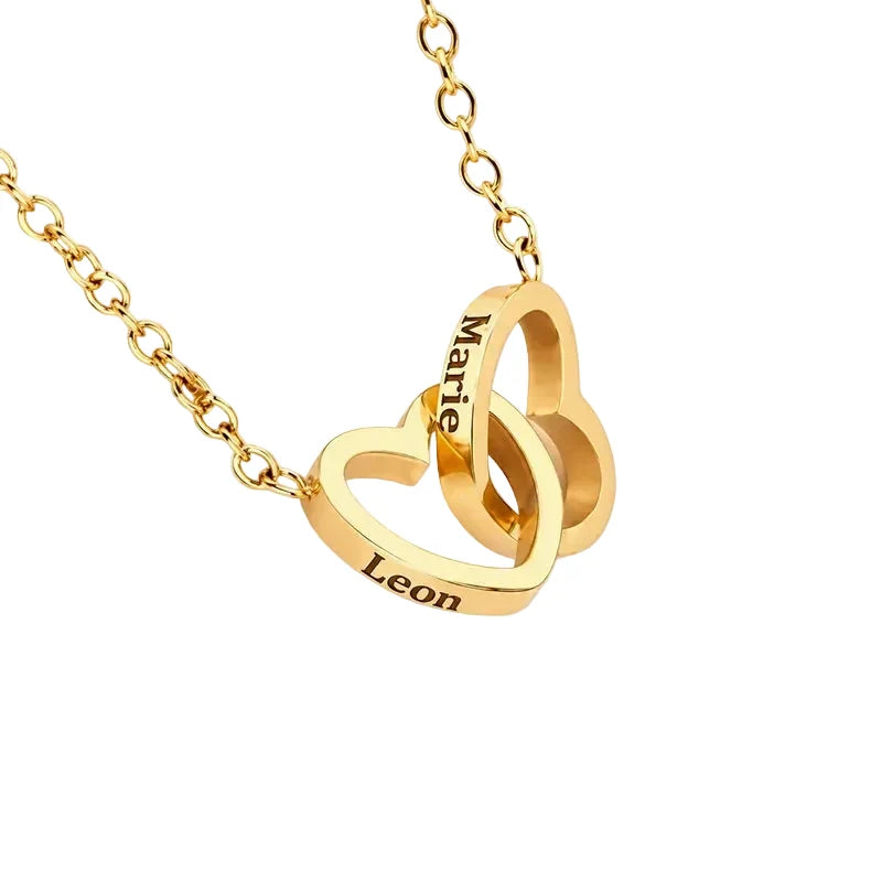 Collar personalizado con dos corazones y grabado – dos nombres