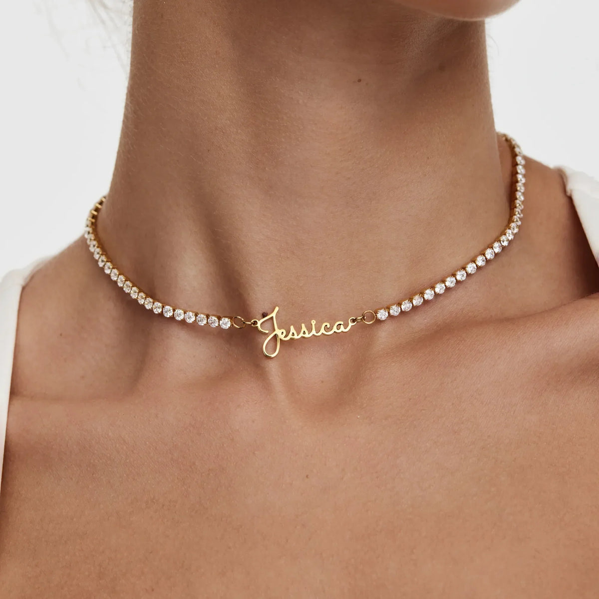 Collar tenis personalizado con nombre y circonitas – regalo elegante