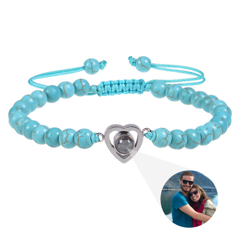 Pulsera personalizada con foto con corazón y cuentas de piedras naturales