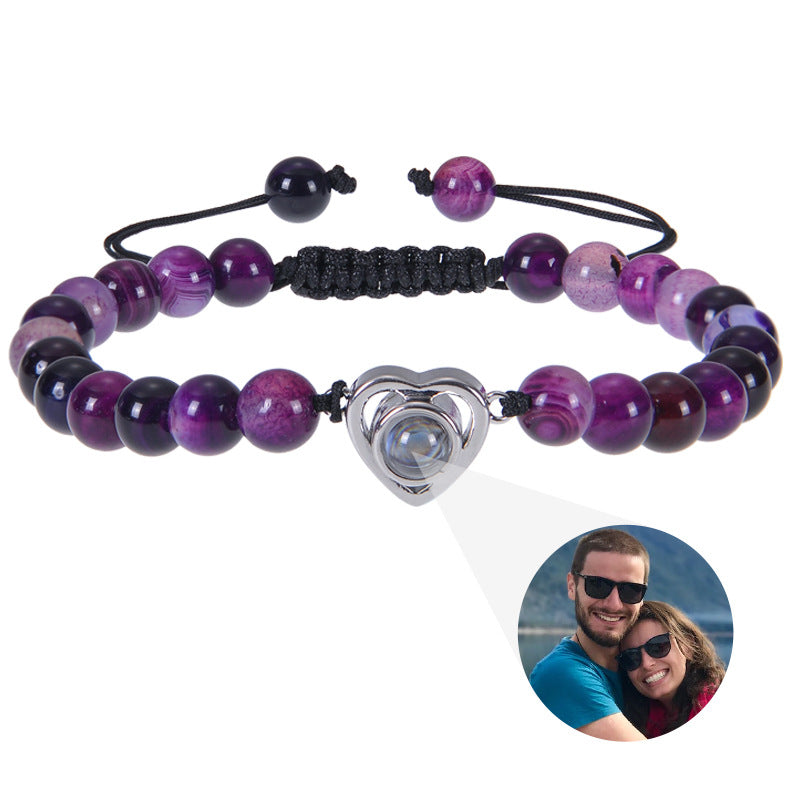 Pulsera personalizada con foto con corazón y cuentas de piedras naturales