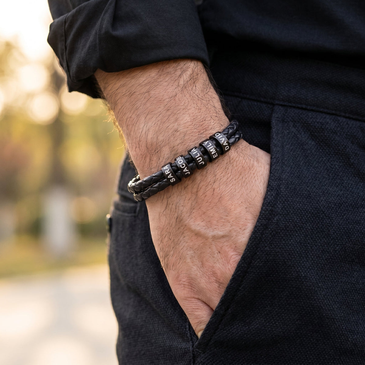 Pulsera masculina con grabado – pulsera de cuero personalizada
