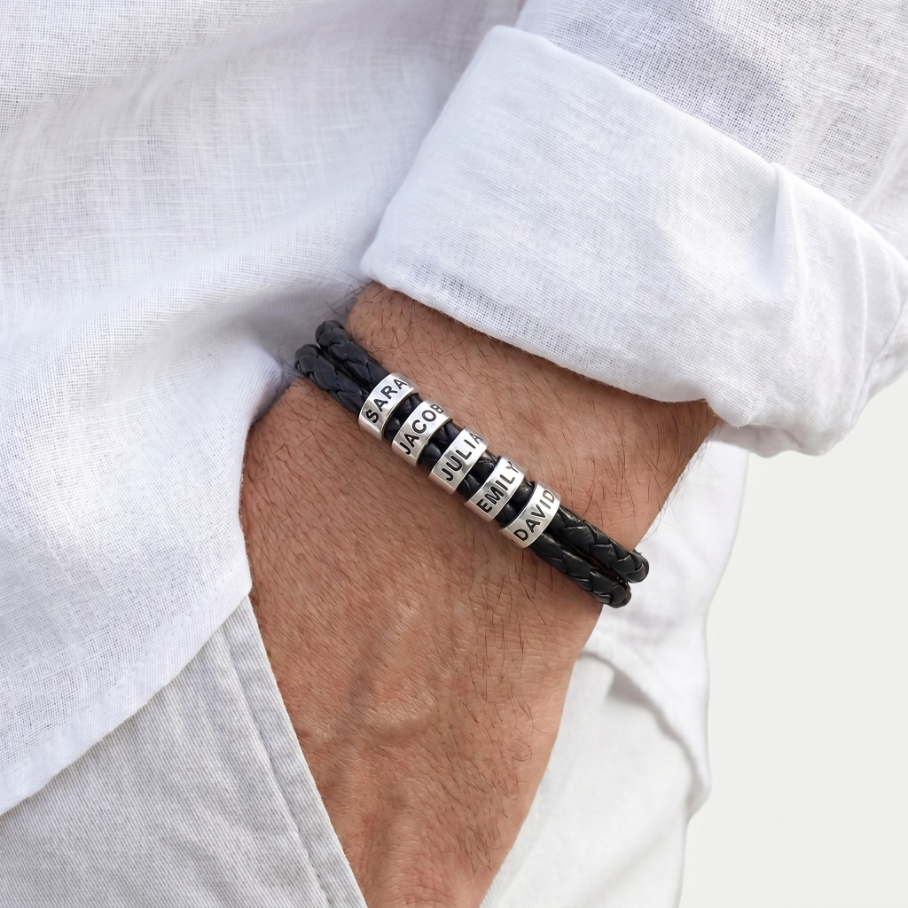 Pulsera masculina con grabado – pulsera de cuero personalizada