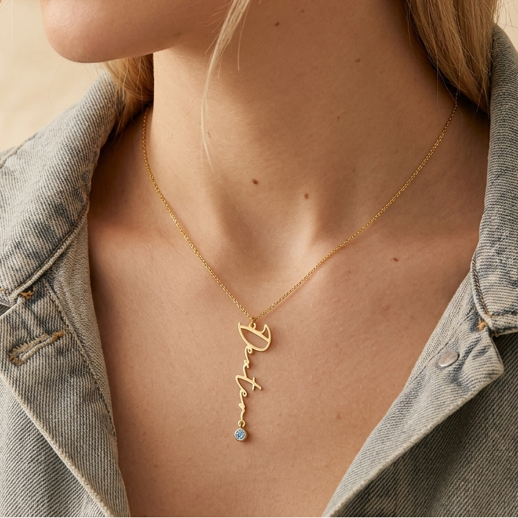 Collar con nombre y piedra de nacimiento – joyería personalizada