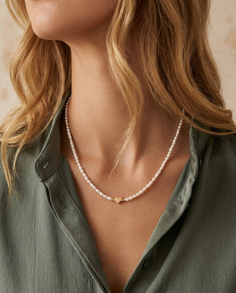 Collar gargantilla de perlas con detalle dorado