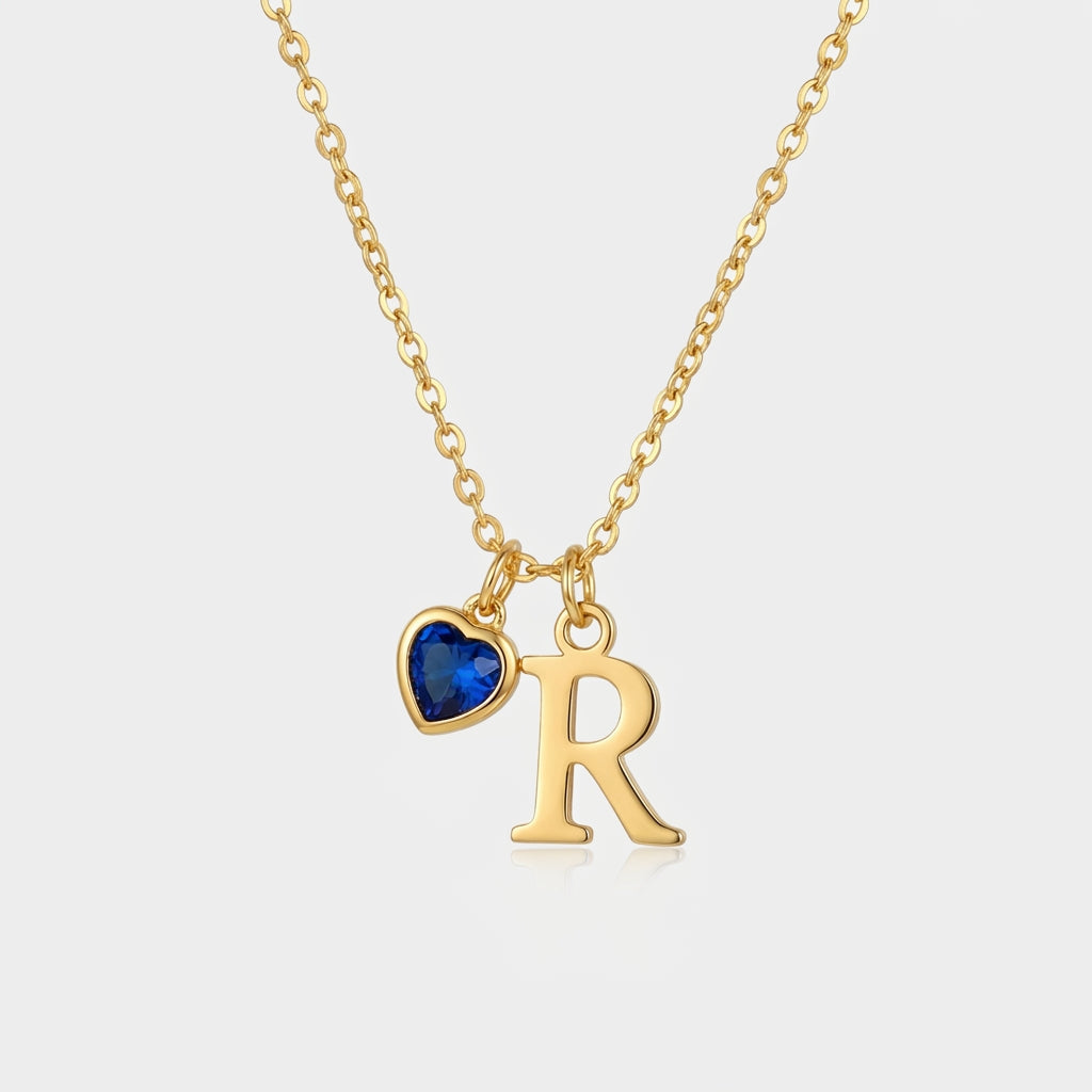 Collar con inicial y colgante con piedra de nacimiento