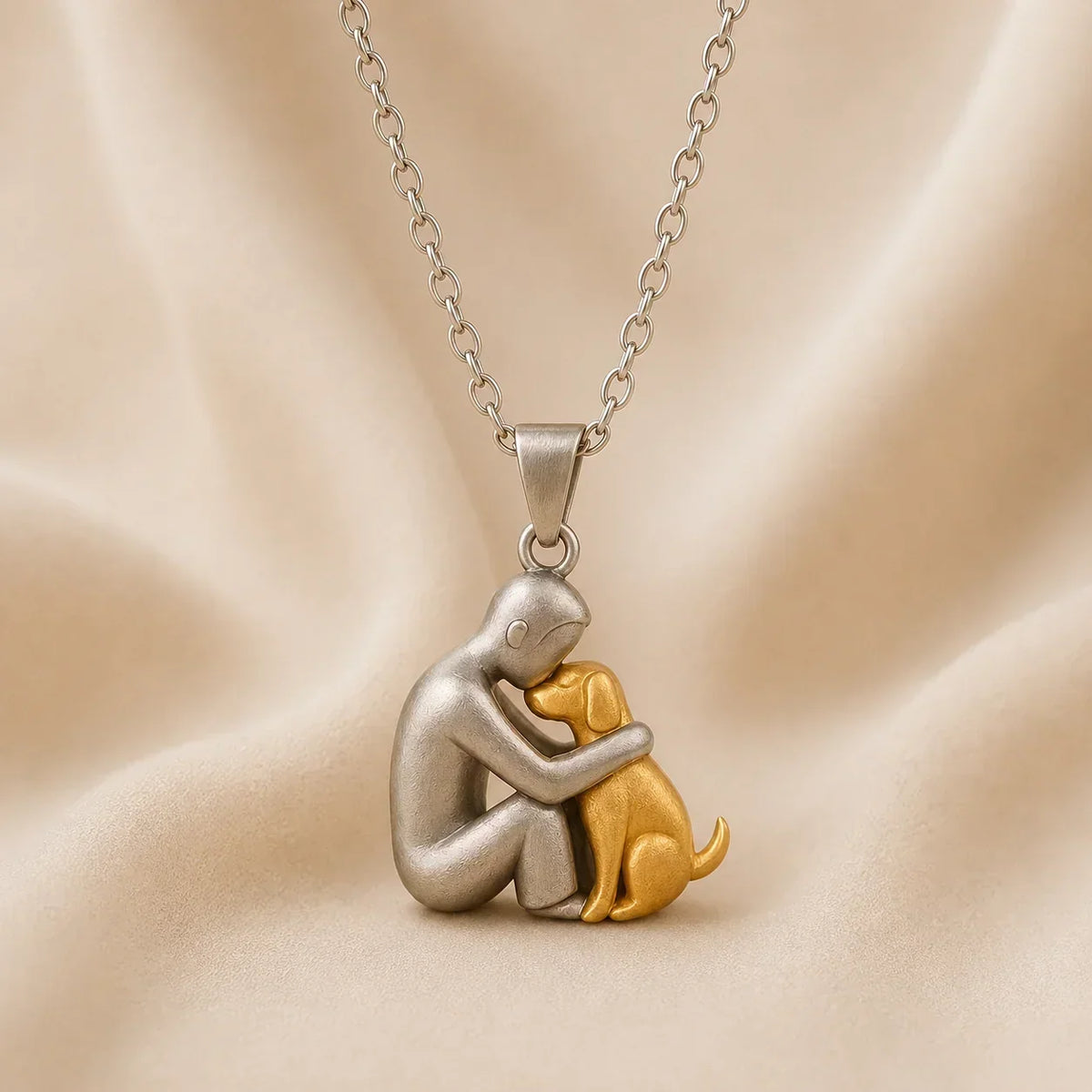 Collar con mascota abrazada – símbolo de amor por un perro o un gato