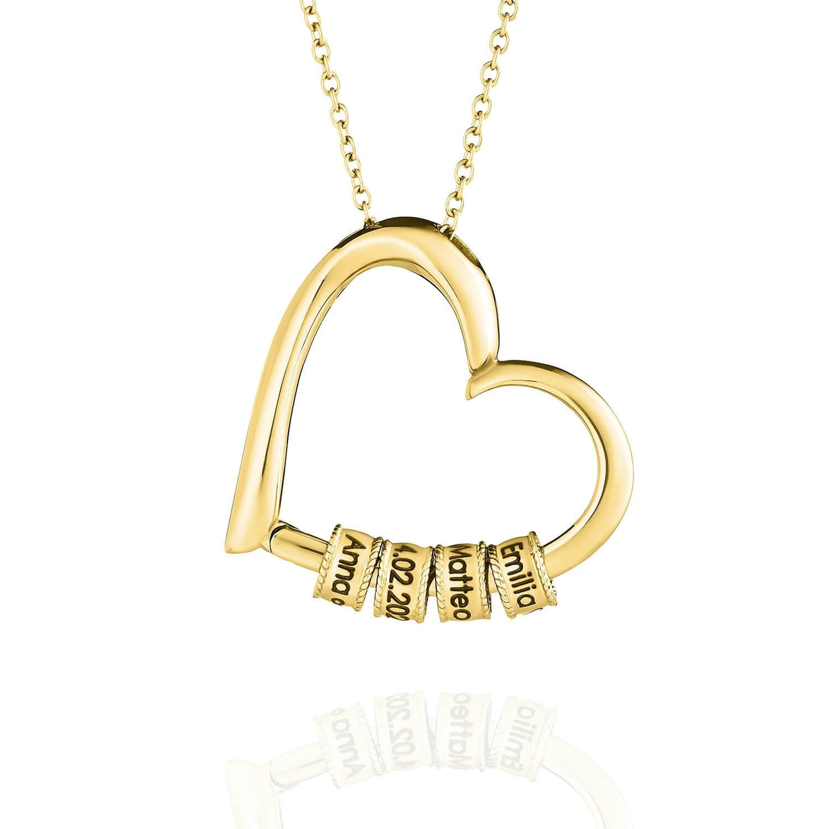 Collar personalizado con corazón y colgantes grabados