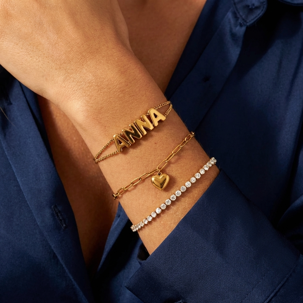 Pulsera con nombre en forma de burbujas