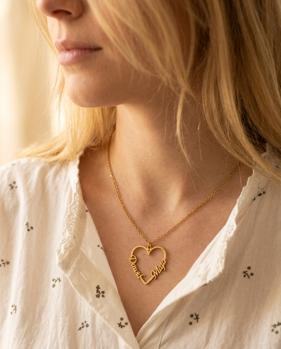 Collar con un corazón y dos nombres