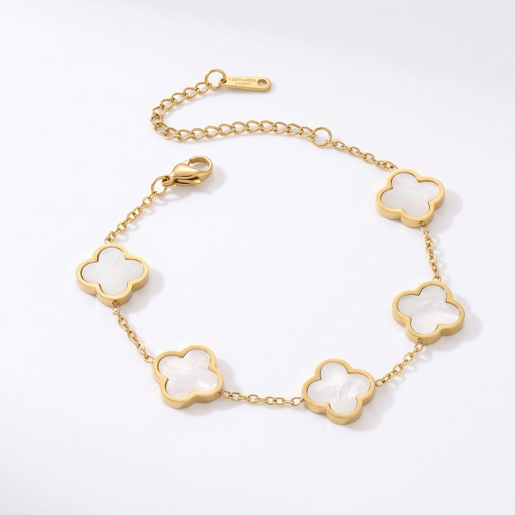 Pulsera con trébol – Pulsera bañada en oro con motivo de trébol de cuatro hojas