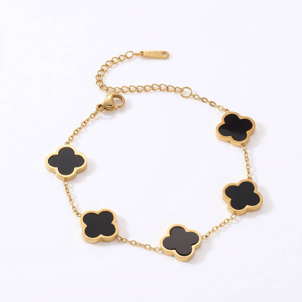 Pulsera con trébol – Pulsera bañada en oro con motivo de trébol de cuatro hojas