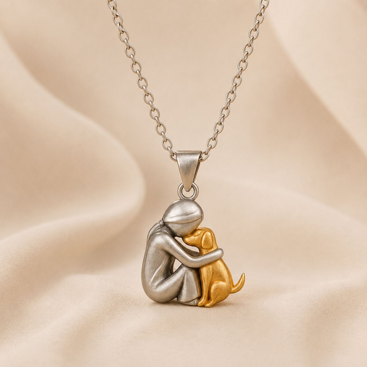 Collar con mascota abrazada – símbolo de amor por un perro o un gato