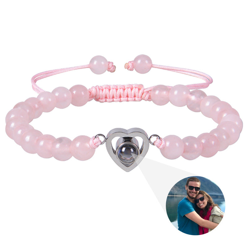 Pulsera personalizada con foto con corazón y cuentas de piedras naturales