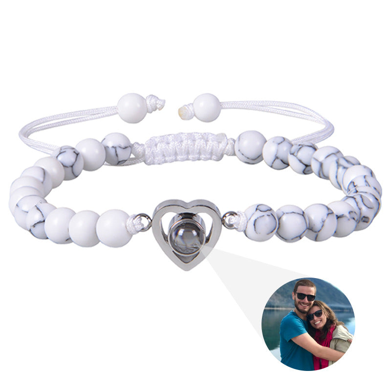 Pulsera personalizada con foto con corazón y cuentas de piedras naturales