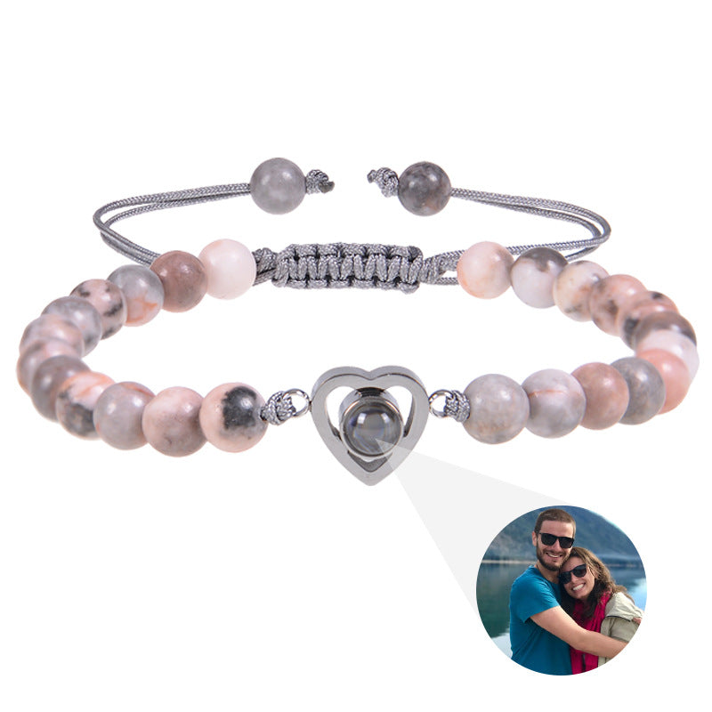 Pulsera personalizada con foto con corazón y cuentas de piedras naturales