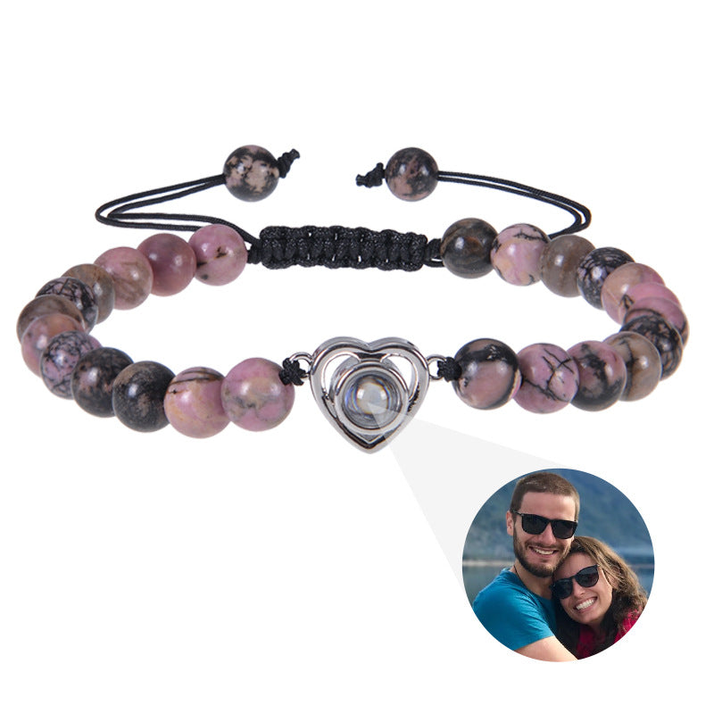 Pulsera personalizada con foto con corazón y cuentas de piedras naturales