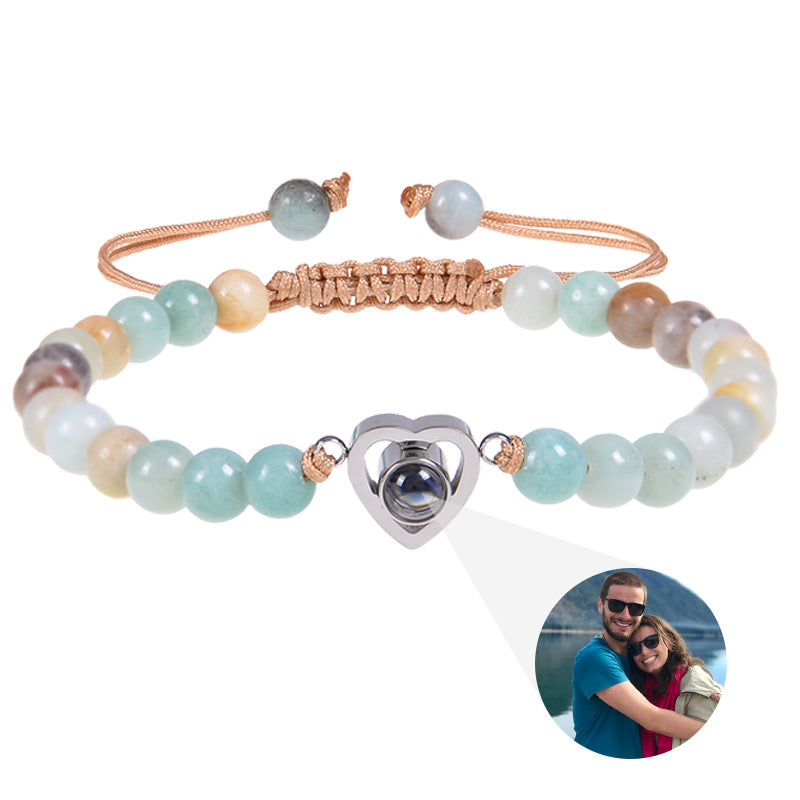 Pulsera personalizada con foto con corazón y cuentas de piedras naturales