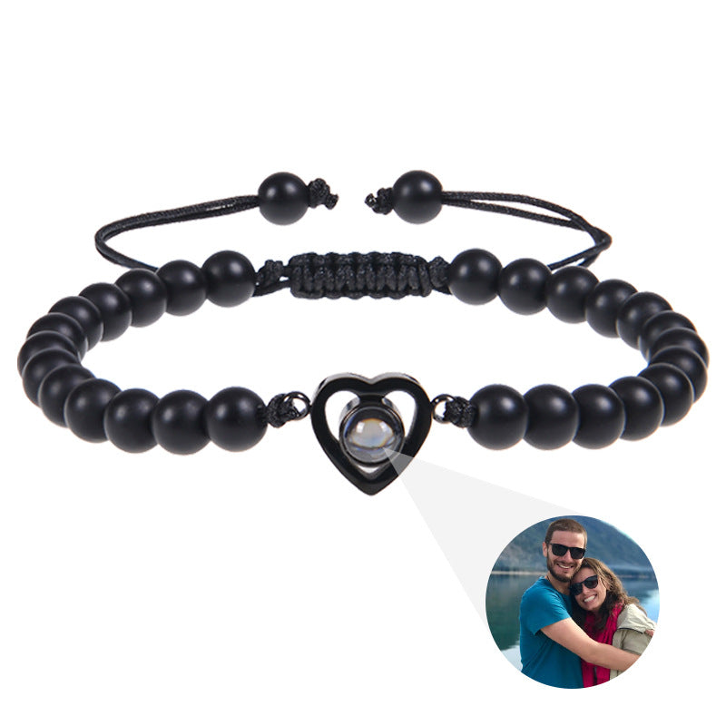 Pulsera personalizada con foto con corazón y cuentas de piedras naturales