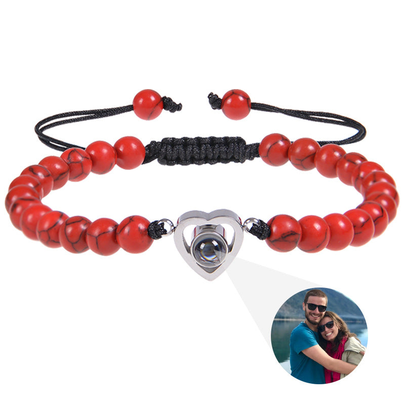 Pulsera personalizada con foto con corazón y cuentas de piedras naturales