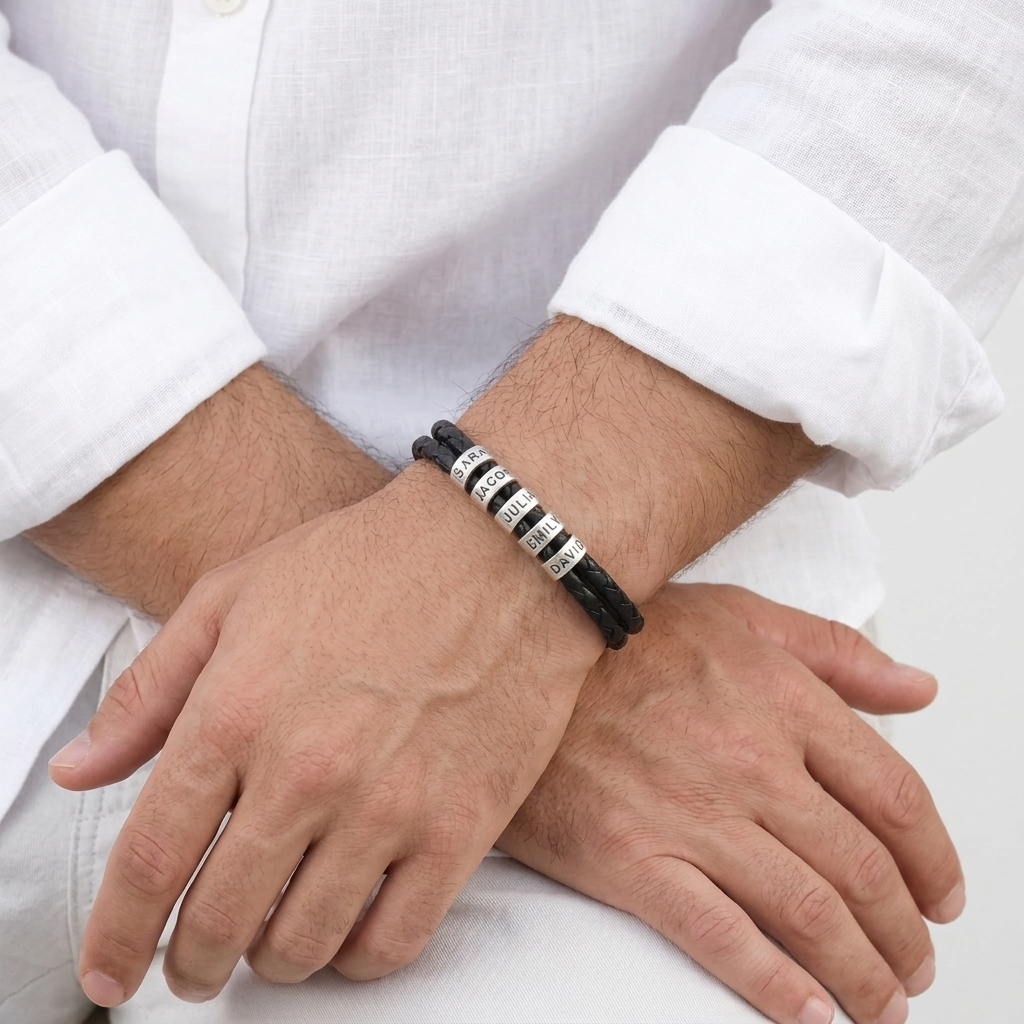 Pulsera masculina con grabado – pulsera de cuero personalizada