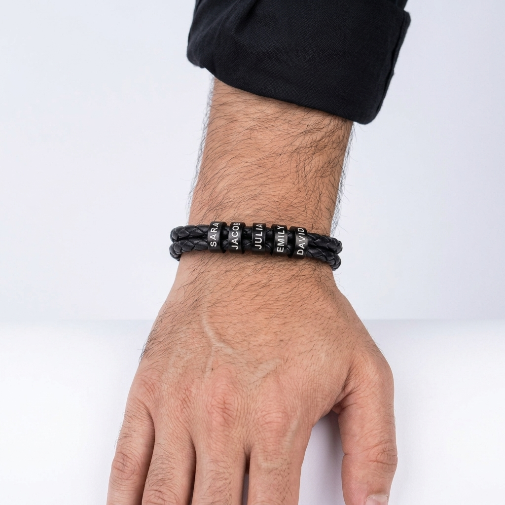 Pulsera masculina con grabado – pulsera de cuero personalizada
