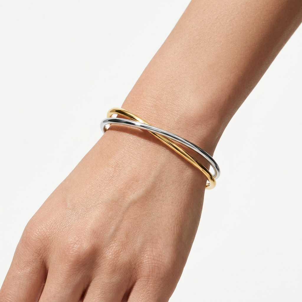 Pulsera doble rígida tipo cuff – chapada en oro de 18K