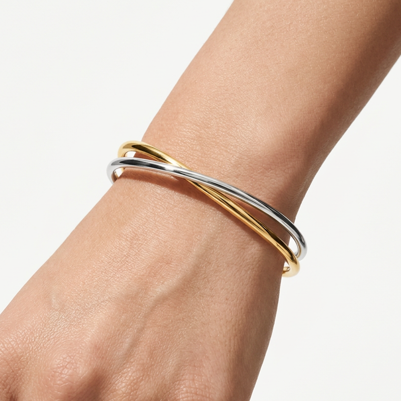 Pulsera doble rígida tipo cuff – chapada en oro de 18K