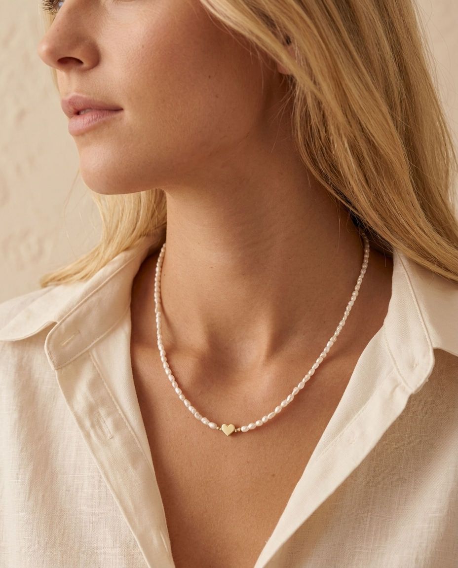 Collar gargantilla de perlas con detalle dorado