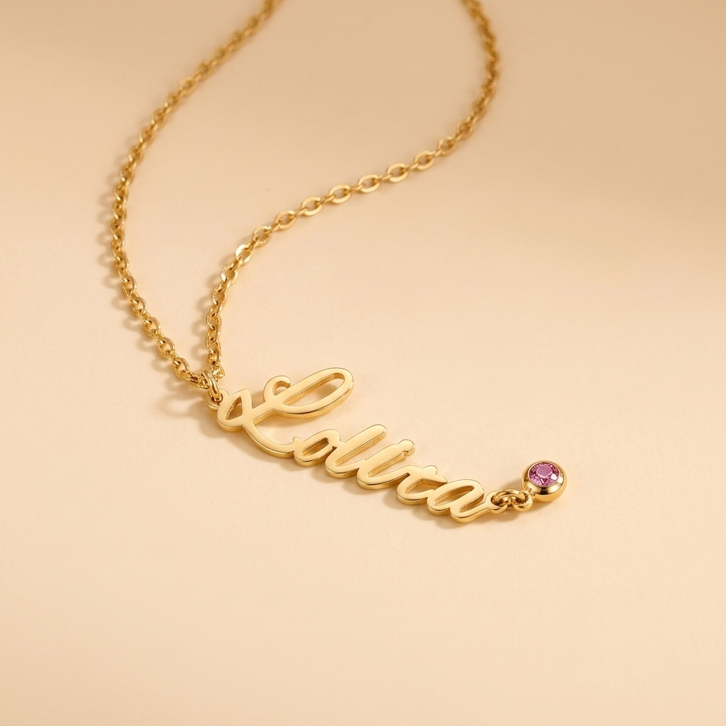 Collar con nombre y piedra de nacimiento – joyería personalizada