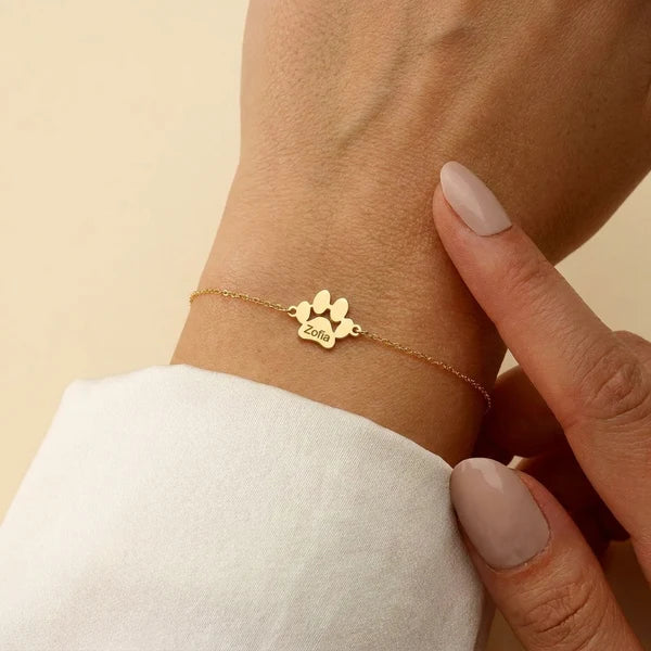 Pulsera con huella de perro y nombre personalizada