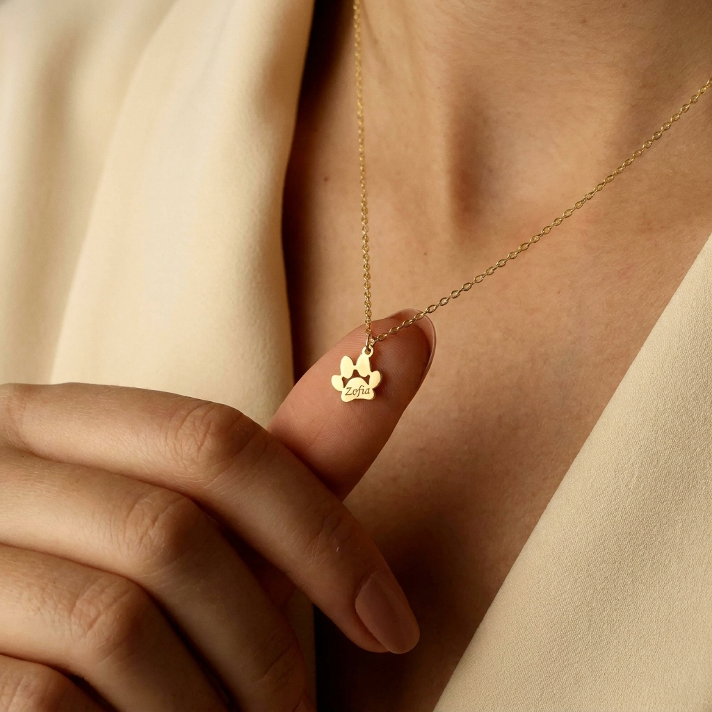 Collar personalizado en forma de huella con nombre