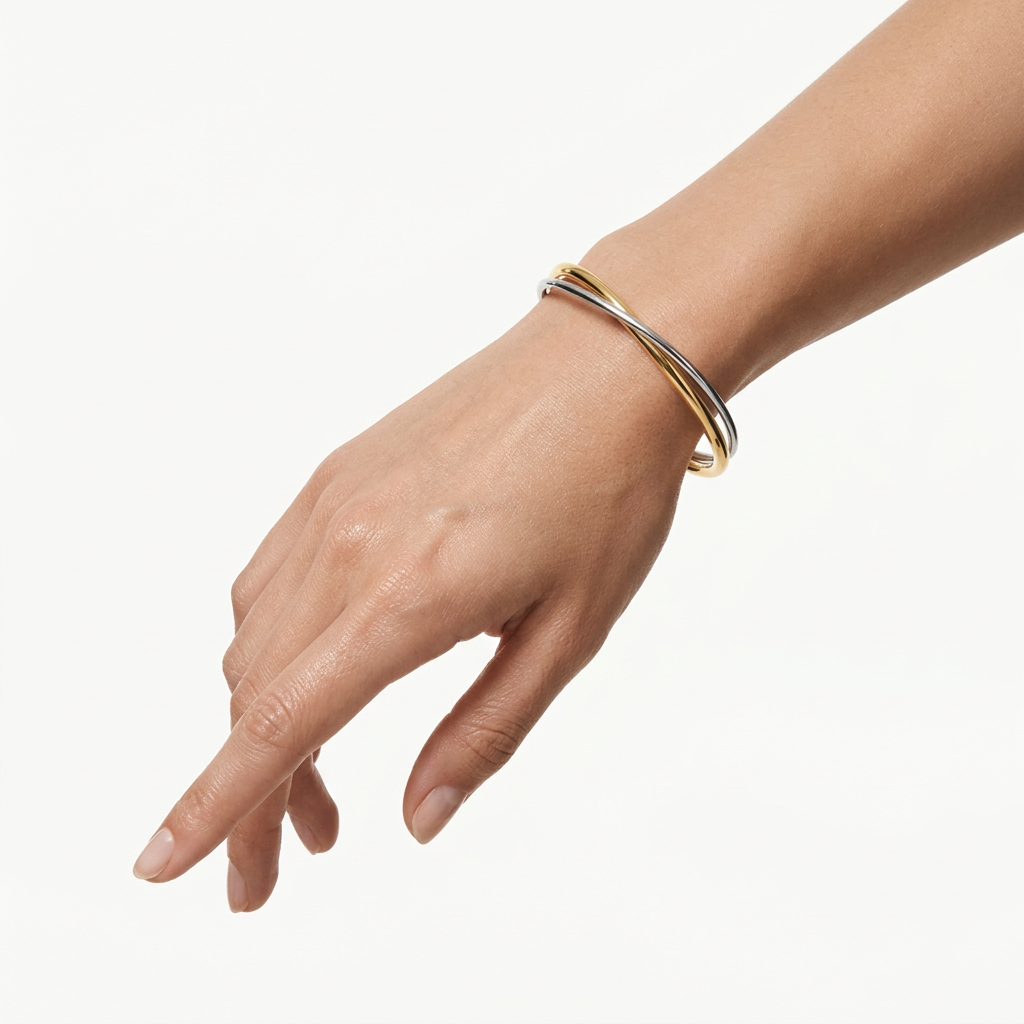 Pulsera doble rígida tipo cuff – chapada en oro de 18K