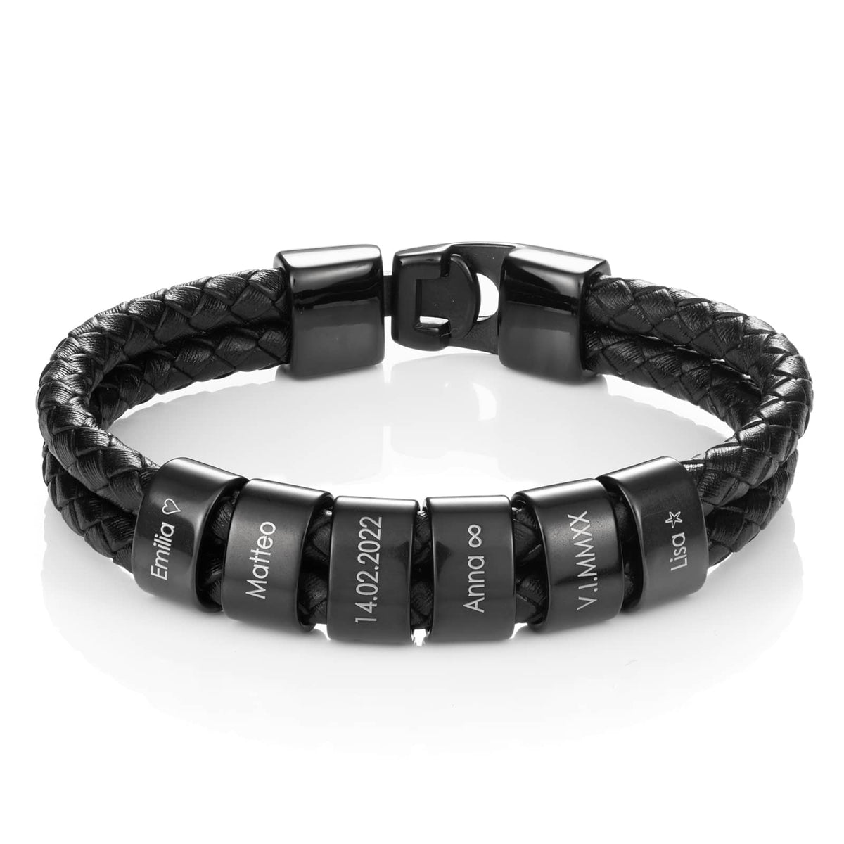 Pulsera para Hombre con Grabado – Pulsera de Cuero Personalizada con Nombres