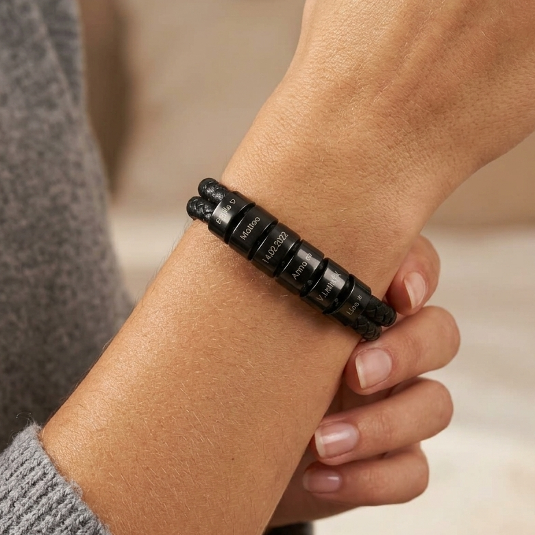 Pulsera para Hombre con Grabado – Pulsera de Cuero Personalizada con Nombres